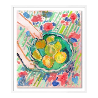 Bowl of Lemons, New Tablecloth No. 2 by Anne-Louise Ewen in White Frame, Medium Art Print For Sale