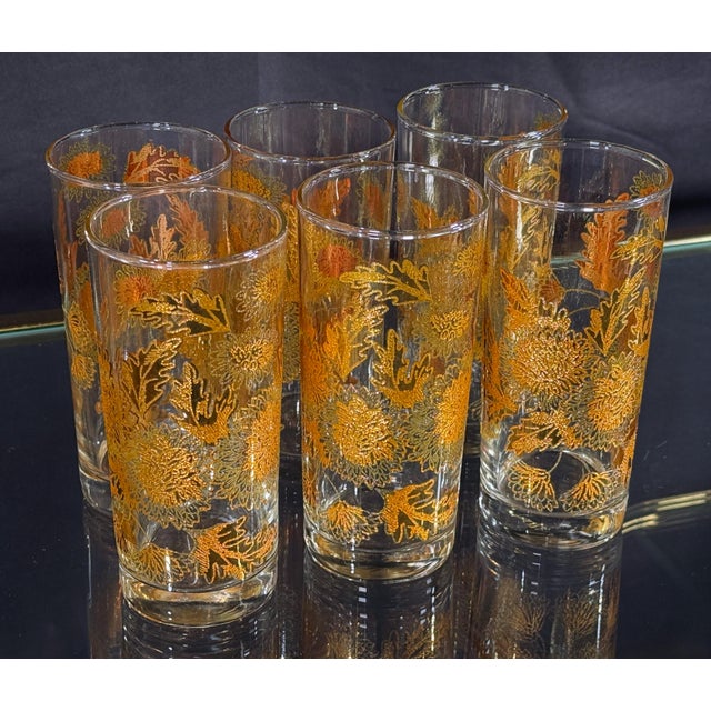 Vintage Hollywood Regency 22k Gold Chrysanthemum Highball Glasses - Set of 6 For Sale In Providence - Image 6 of 7