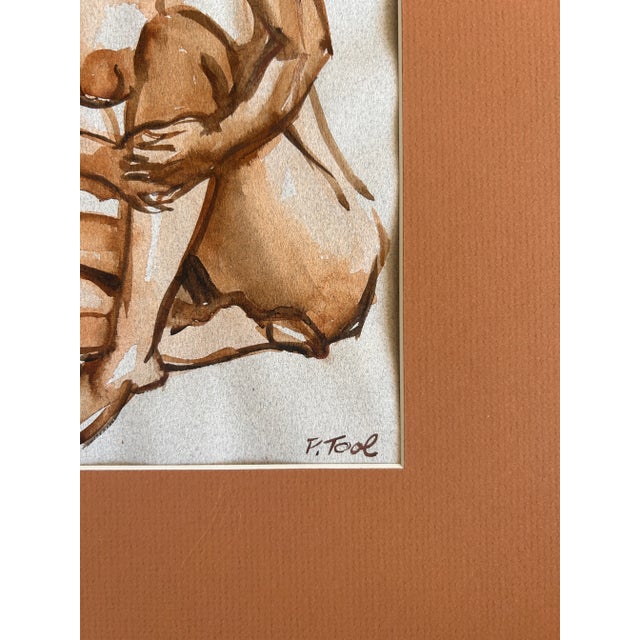 Vintage Seated Nude Woman Watercolor Painting For Sale In Denver - Image 6 of 6