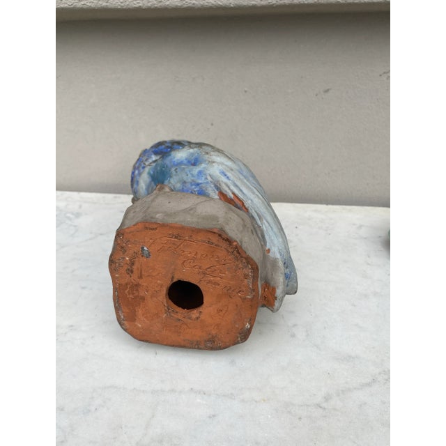 Rare Terracotta Majolica Owl Filmont Bavent Normandy For Sale In Austin - Image 6 of 6
