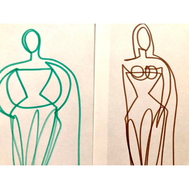 Givenchy Pair of Abstract Figurative Ink Drawings by CL Auker For Sale - Image 4 of 6