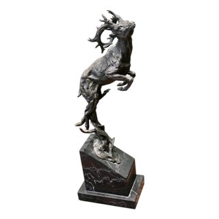 Vintage Bronze Sculpture of Deer Jumping, 1950 For Sale