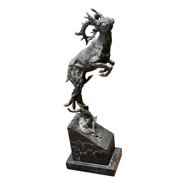 Vintage Bronze Sculpture of Deer Jumping, 1950 For Sale