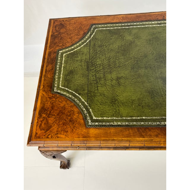 Mid 20th Century Large English Chippendale Style Burl Walnut Partners Desk With Ogee Molded Drawers For Sale - Image 9 of 18