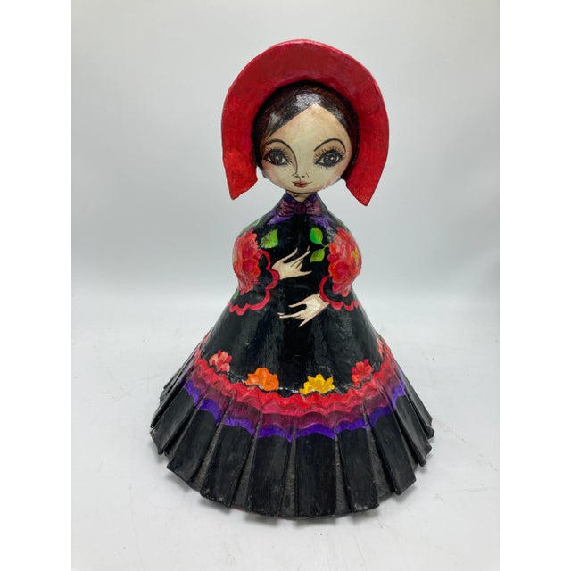 Black Signed Mexican Folk Art Paper Mache Woman For Sale - Image 8 of 8