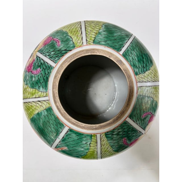 Green Antique Chinese Famille Verte Bok Choy Cabbage Leaf Butterfly Dragonfly Melon Jar Vase For Sale - Image 8 of 12