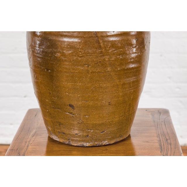 Japanese Tamba Tachikui Ware Brown Glaze Vase with Discreet Calligraphy For Sale - Image 11 of 12