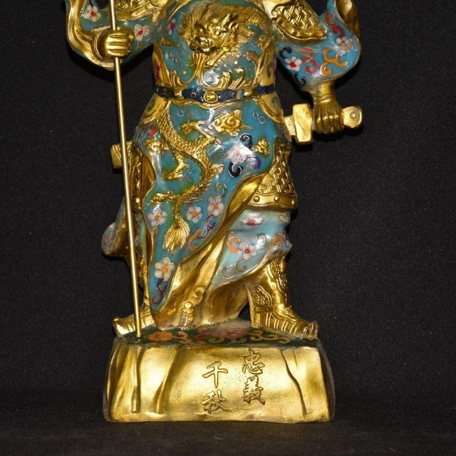 Metal Late 19th Century Cloisonné Enamel Guan Gong Statue, God of Wealth, 4kg For Sale - Image 7 of 9