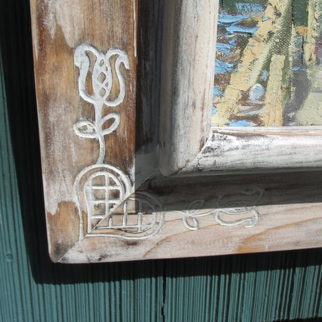 Wood Framed Oil Painting on Canvas of Dockyard and Hotel by M. Whitcombe, 1979 For Sale - Image 7 of 12