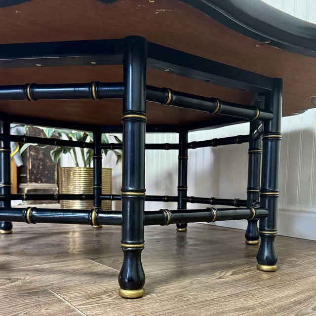 Hollywood Regency Vintage Hollywood Regency Black Lacquer Chinoiserie Coffee Table For Sale - Image 3 of 13