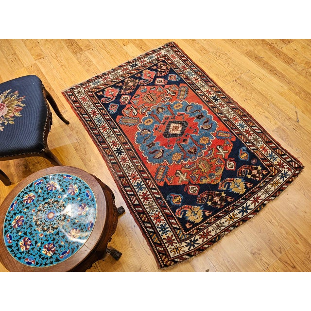 Antique Caucasian Kazak Area Rug, Handwoven Wool, Geometric Medallion Design, Late 1800s, 4' x 5' For Sale - Image 11 of 18