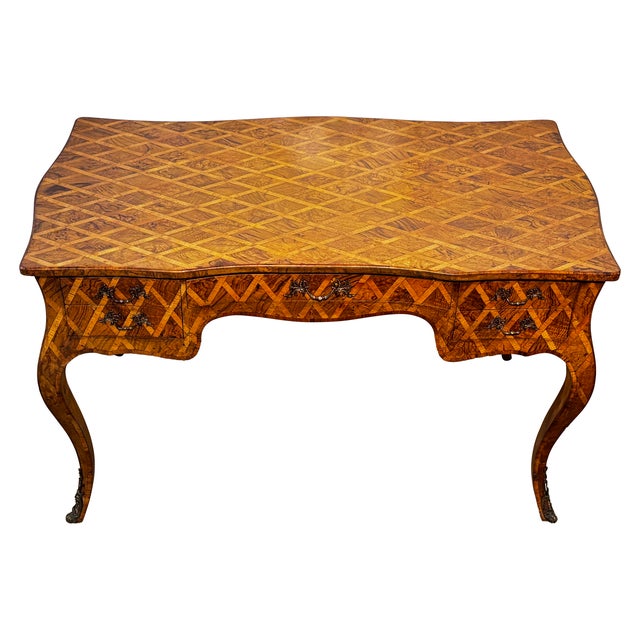 A large classic traditional design writing desk / table with elegant curves and a modern sense, hand-crafted in Italy. A...