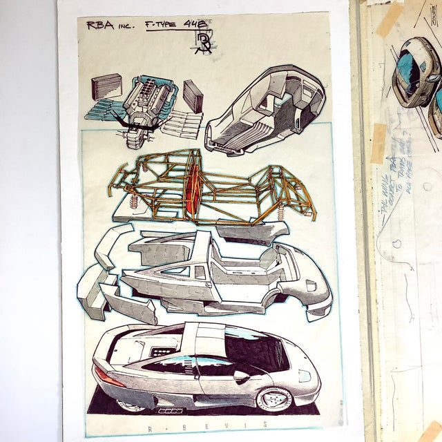 1980s R Bevis Original Automotive Concept Car Rendering Coupe Roadster Prototype Art For Sale - Image 6 of 13