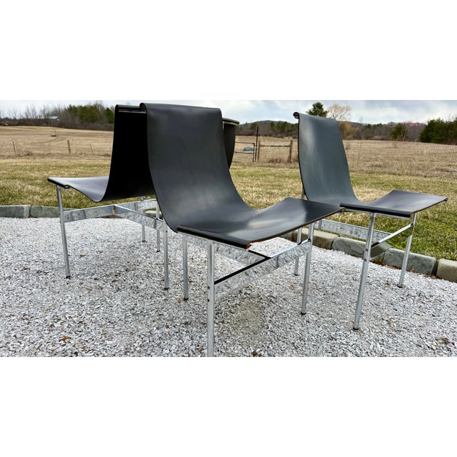 Set of 4, 1950's Katavolos T-Chairs, Chrome and Black Leather Sling Chair For Sale - Image 9 of 13