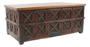 1950s Rustic Ranch Style Antique Teak Wood Chest Extra Large Coffee Table