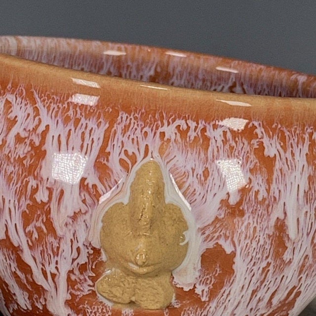 Ceramic Vintage Flambé Glazed Porcelain Teacup – Double Beast-Head Handles For Sale - Image 7 of 9