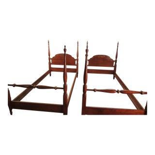 Hitchcock Pair of Solid Maple Twin Size Poster Beds For Sale