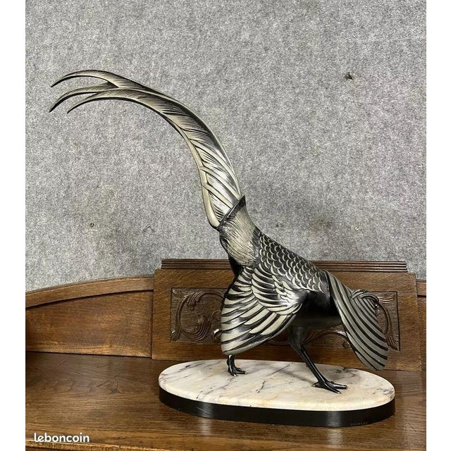Art Nouveau Sculpture of Pheasant with a Brown and Silver Patina by Rochard For Sale - Image 3 of 5