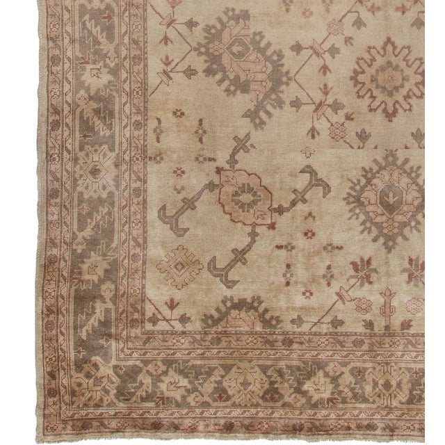 Modern Antique Turkish Ivory Anatolian Oushak Rug 9ft 10in X 14ft For Sale - Image 3 of 6