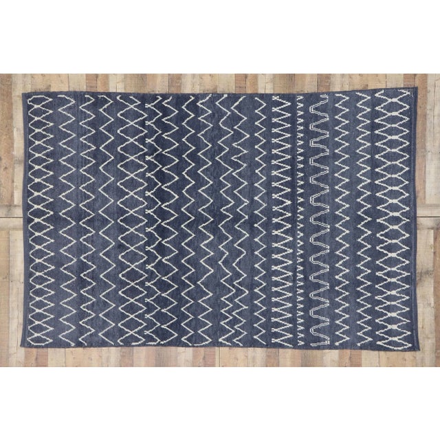 Navy Blue Navy Blue Moroccan Area Rug - 06'02 X 09'06 For Sale - Image 8 of 9