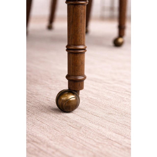 Traditional Set of Five Antique Oak Wicker-Back Armchairs With Red Upholstered Seats & Original Casters For Sale - Image 3 of 8