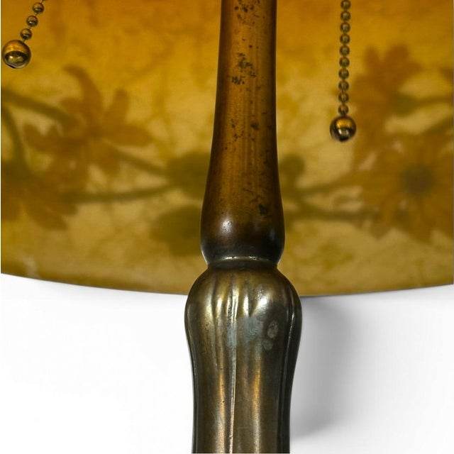 Antique Handel Reverse Painted Glass Floral Boudoir Table Lamp For Sale - Image 15 of 15