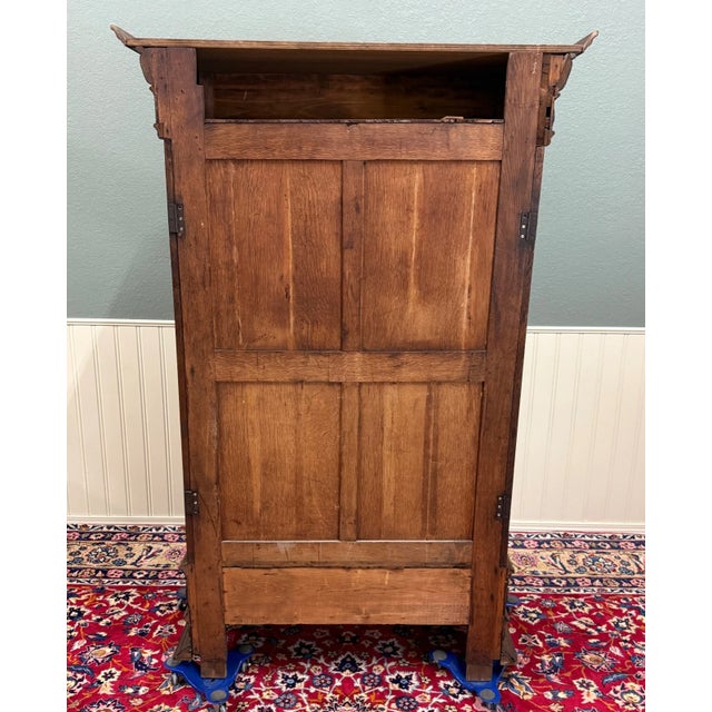 Wood Antique French Renaissance Revival Bookcase Cabinet Side Doors Oak C. 1880s For Sale - Image 7 of 13