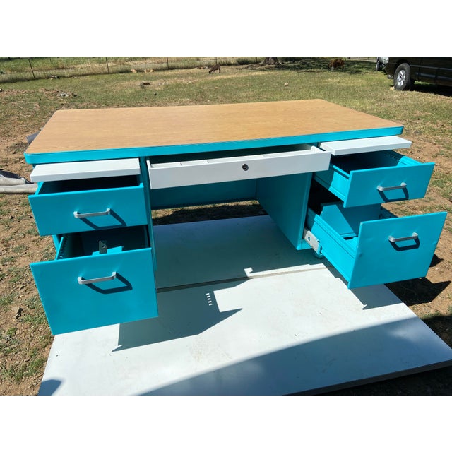Allsteel Vintage Mid Century Modern Metal Tanker Desk For Sale - Image 12 of 12