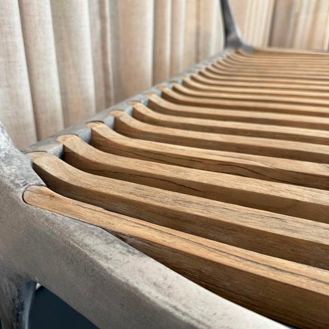 Organic Modern Cast Aluminum and Teak Bench by John Reeves For Sale - Image 11 of 11