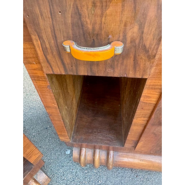 Vintage Italian Art Deco-Style Nightstands in Walnut C. 1930s For Sale - Image 9 of 11