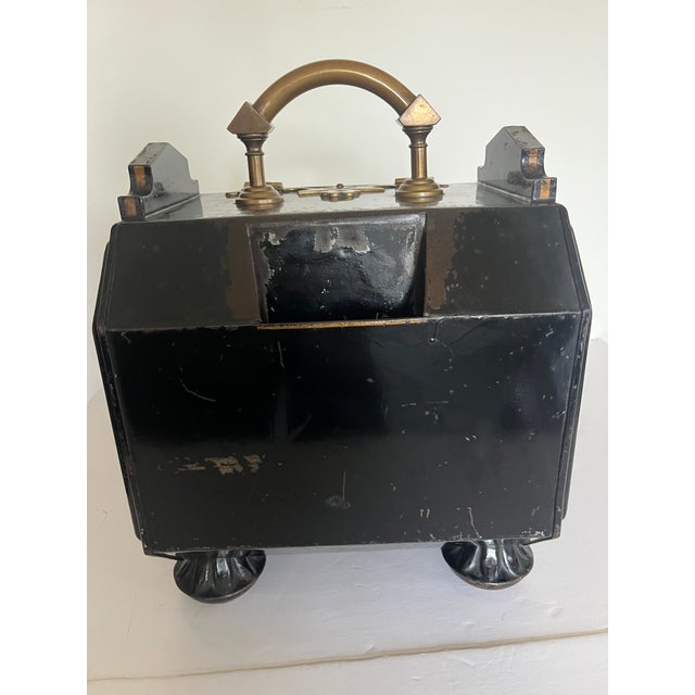 Highest Quality Victorian Aesthetic Japanned Metal Complete Coal Scuttle Box, Purdonium Original Shovel Marked H.Loveridge & Co. The Edinburgh C1880 For Sale - Image 12 of 14