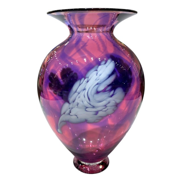 Pink David Lindsay Art Glass Vase Hearts Pink Purple California Decor Nourot Student For Sale - Image 8 of 13
