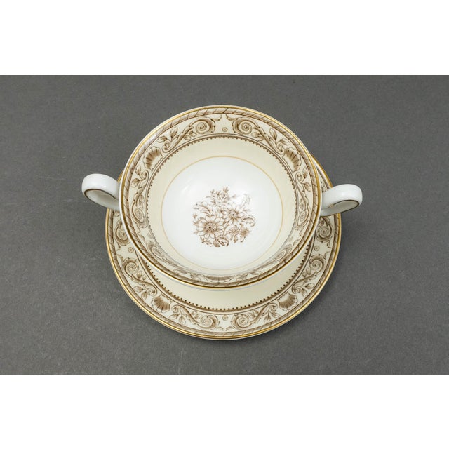 Mid 20th Century Mid 20th Century Wedgwood England Runnymede Cream Bone China Cream Soup Bowls & Saucers Set- 8 Pieces For Sale - Image 5 of 8
