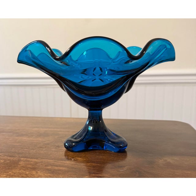 Viking Art Glass Bluenique Epic Three Footed Compote For Sale - Image 12 of 12