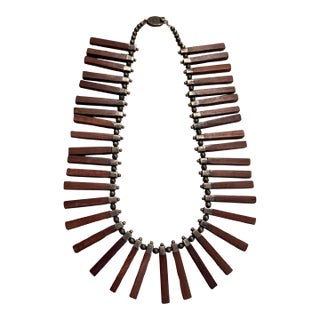 Los Castillo Taxco Bib" or "Fringe" Necklace Silver Ebony Mid Century Modern For Sale