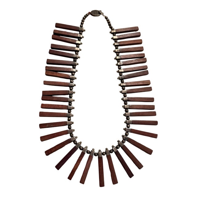 Los Castillo Taxco Bib" or "Fringe" Necklace Silver Ebony Mid Century Modern For Sale