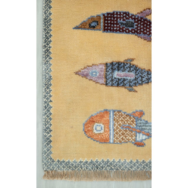Koi Fish Yellow Hand Knotted Runner Rug 2.6x10Ft. For Sale - Image 13 of 16