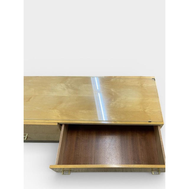 Mid-Century Modern Mid-Century Dressing Table or Chest of Drawers in Maple Veneer with Brass Handles and Glass Top, Germany, 1950s-1960s For Sale - Image 3 of 16