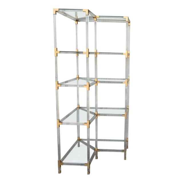 Mid 20th Century Brass, Lucite and Glass Étagère with Five Shelves For Sale