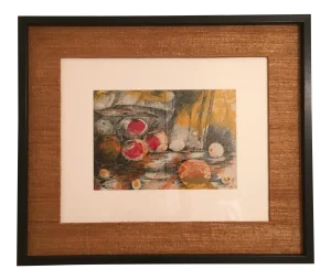 1960s Vintage Abstract Mixed Media Still Life Fruit Painting