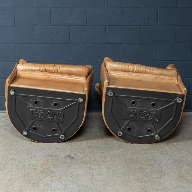 Brown Vintage 20th Century Italian Brown Leather Armchairs from Lev & Lev, 1970s, Set of 2 For Sale - Image 8 of 18