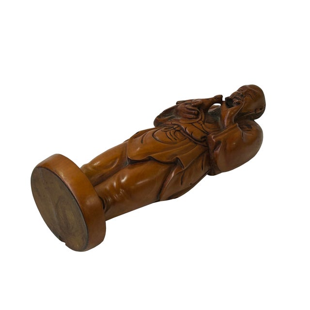 1960s Chinese Boxwood Longevity Goddess Holding Baby Deer Statue For Sale - Image 5 of 7