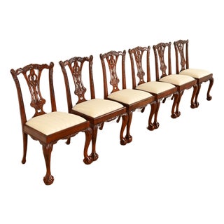 Baker Furniture Style Chippendale Carved Mahogany Dining Chairs, Set of Six For Sale