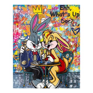 Jozza, Wine for Two, Huge Original Painting With Diamond Dust, 60x48 Inches, Bugs Bunny, 2026 For Sale