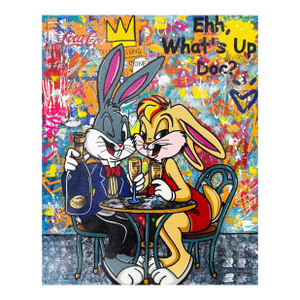 Jozza, Wine for Two, Huge Original Painting With Diamond Dust, 60x48 Inches, Bugs Bunny, 2026