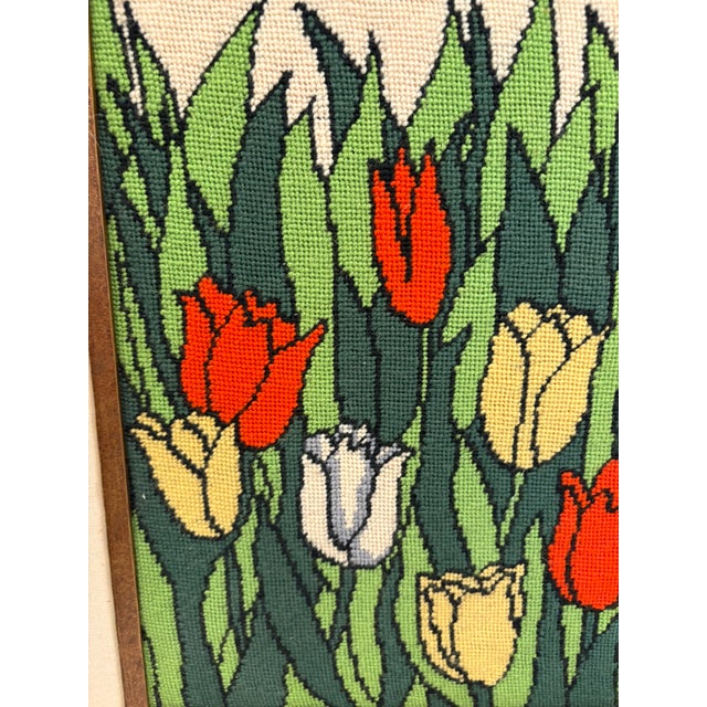 Vintage Framed Tulip Needlepoint Textile Art Scandinavian Modern Solid Wood Frame For Sale - Image 11 of 12
