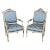 French Carved Painted and Gilded Armchairs Blue Silk - A Pair For Sale