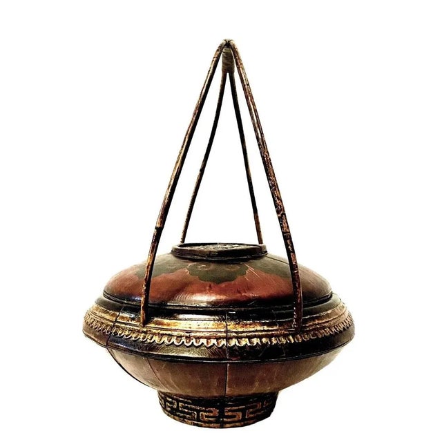 19th Century Chinese Hand Carved Wood & Bamboo Wedding & Offering Basket For Sale - Image 6 of 13