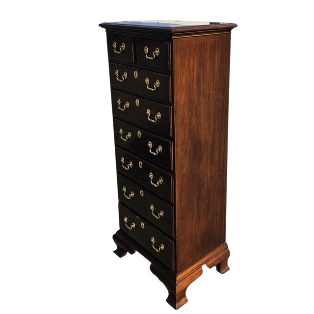 Brown Vintage Council Chippendale-Style 7-Drawer Tallboy / Semainier / Lingerie Chest For Sale - Image 8 of 11