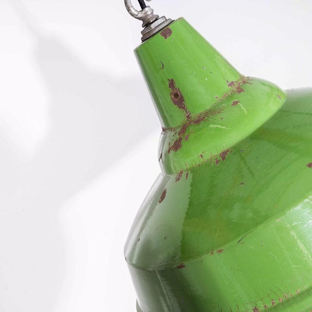 Industrial Green Enamel Single Pendant Lamp, 1940s For Sale - Image 3 of 13